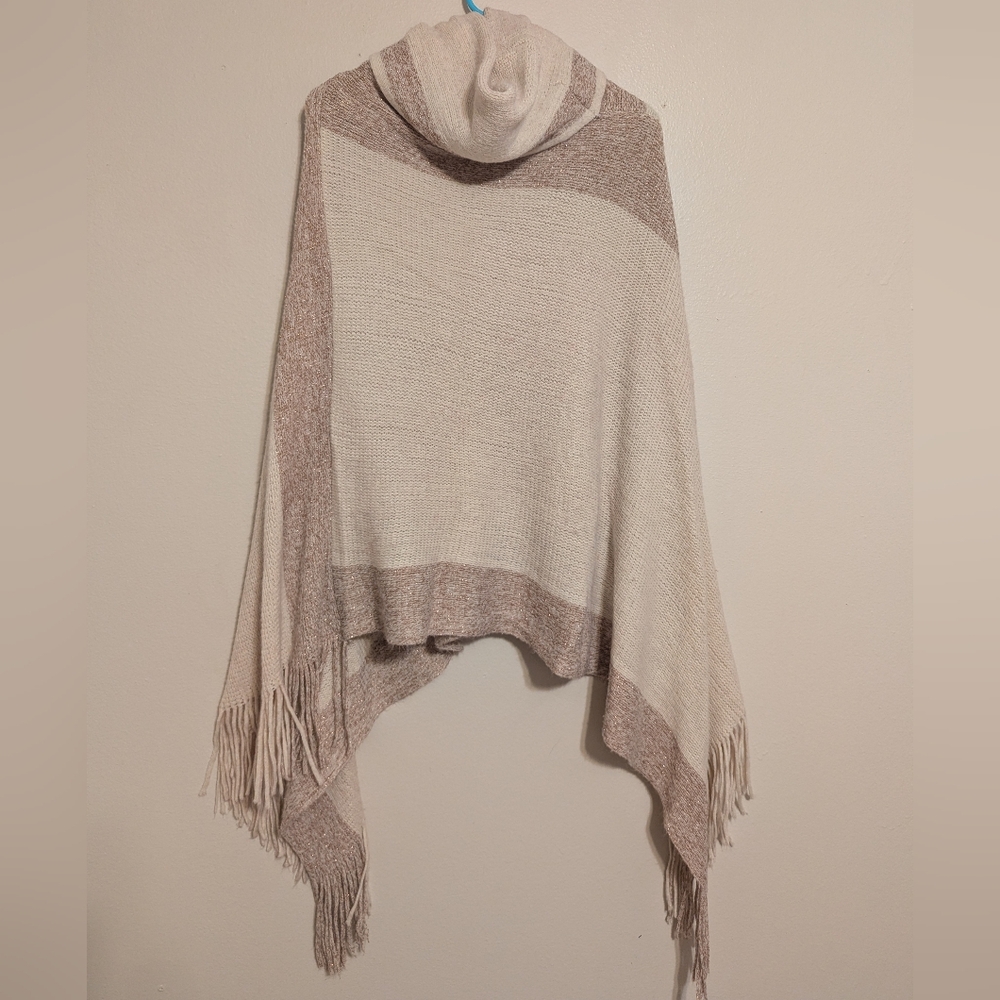 Anthropologie Cowl Neck Poncho Shawl in Creme